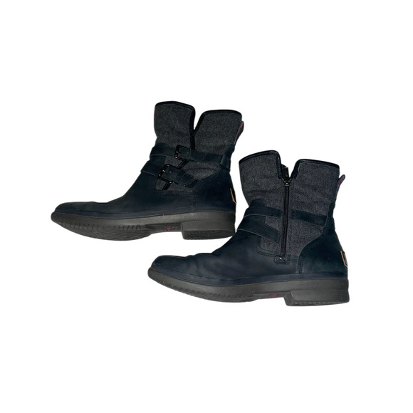 UGG Simmens Womens 10 Waterproof Boots Black Leather Suede Zip Buckle Wool Lined - Picture 8 of 12